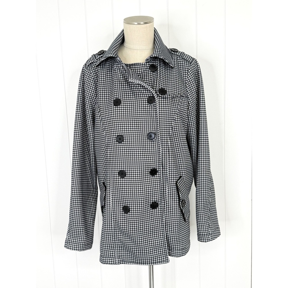 Torrid Houndstooth Peacoat Women Size 00 M/L Black White Double Breasted